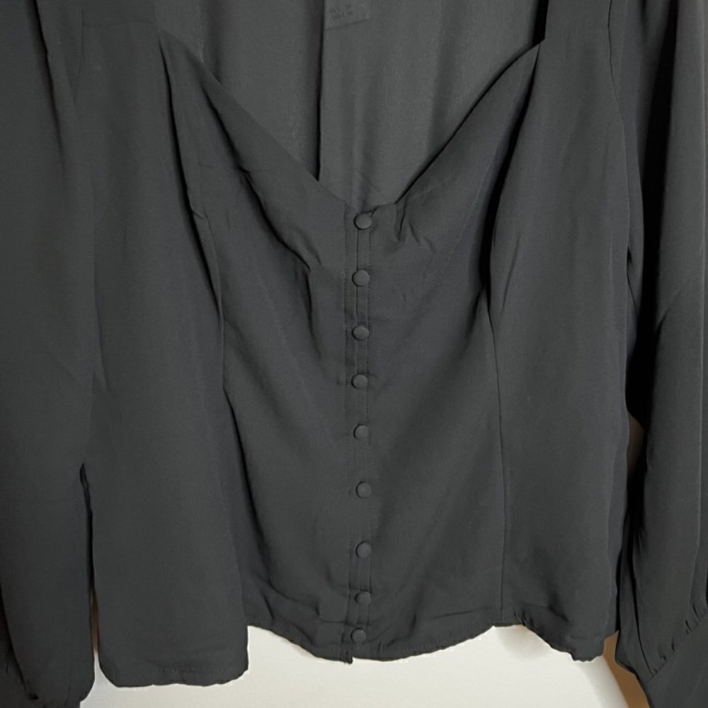 Abercrombie & Fitch Black Blouse 9 Button V Neck Front Size L - Picture 3 of 5